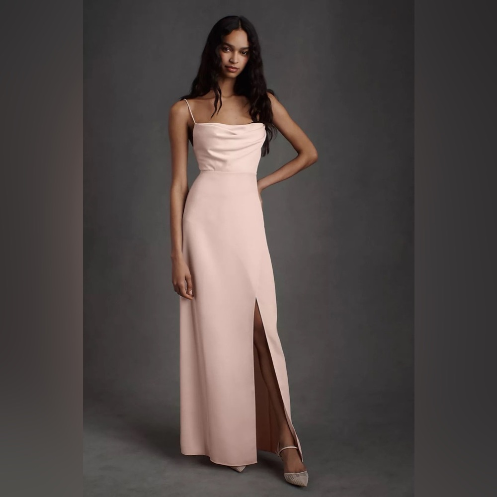 BHLDN Remy Cowl-Neck Faux-Wrap Satin Gown